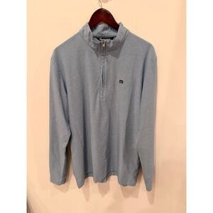 TravisMathew Men's Blue Striped Quarter Zip Pullover Lightweight Golf Top Large